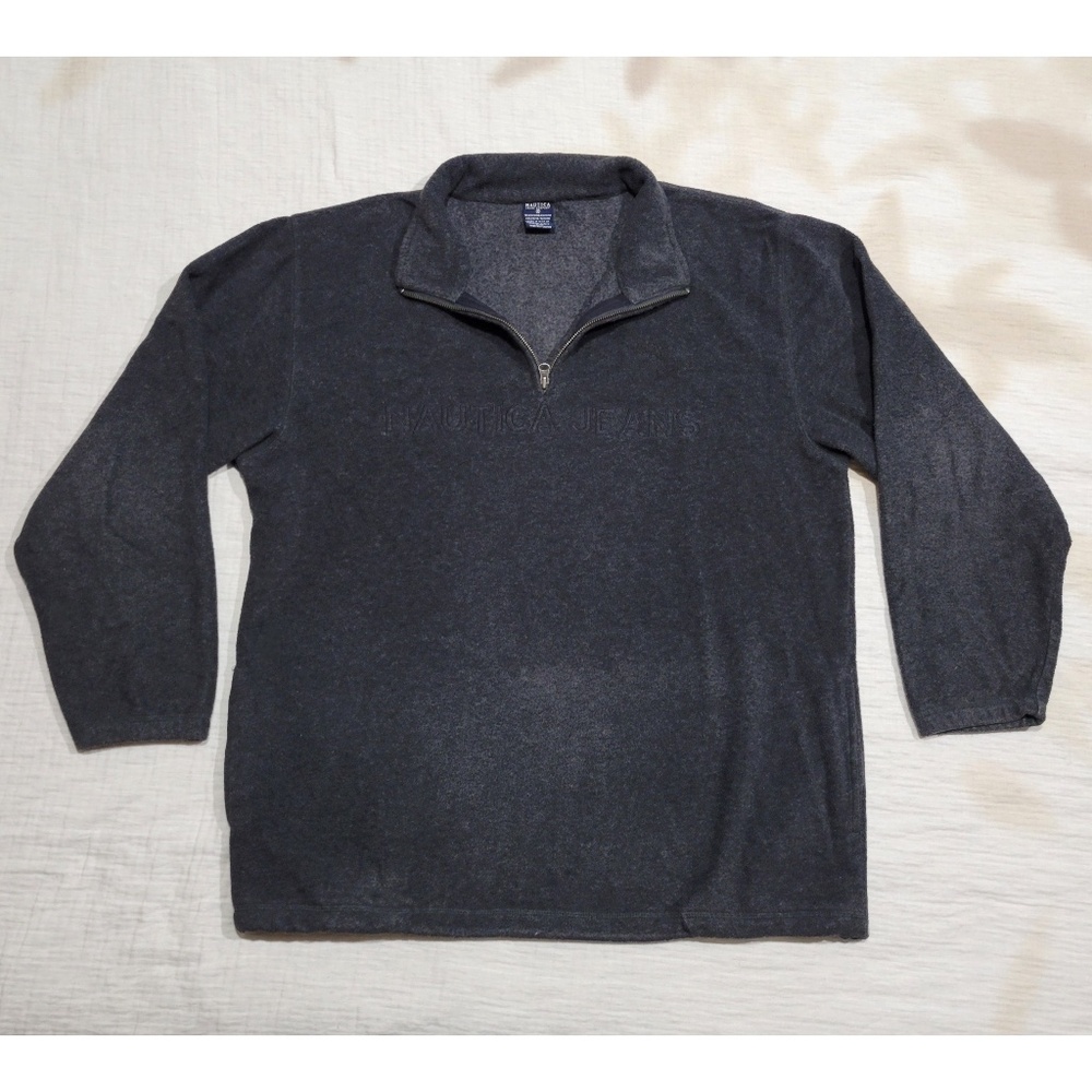 Vintage Nautica Jeans Fleece Half Zip Gray Sweatshirt Sweater Men Large